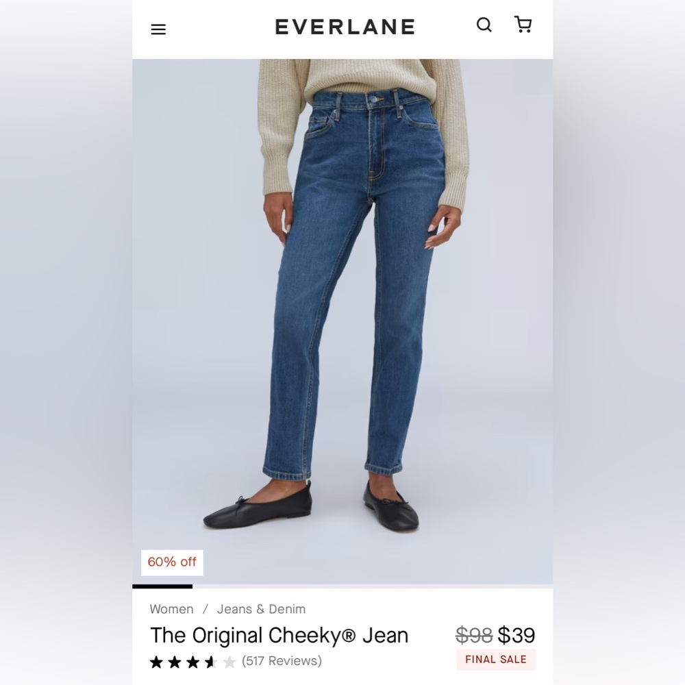 Everlane The Original Cheeky Jean Size 25 Tall Washed Midnight